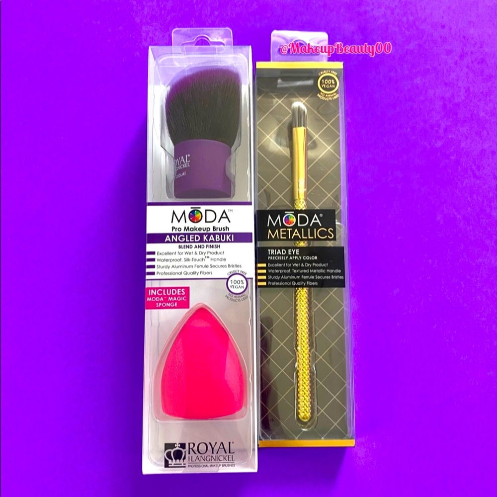 Moda - pro makeup brush - Angled kabuki moda magic sponge and Metallic triad eye
